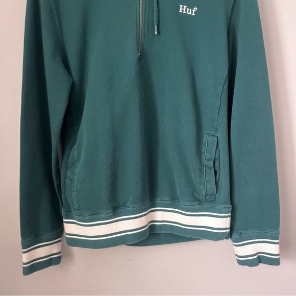 HUF Worldwide Relay French Terry Jade Green Quarter Zip Pullover Hoodie Size S - Picture 4 of 16